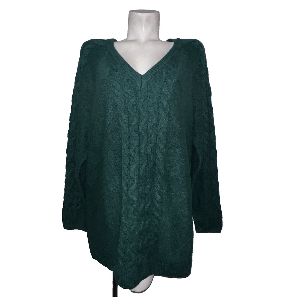 Lane Bryant Forest Green Cable Knit V-Neck Sweater‎ Plus Size 18/20 NWT